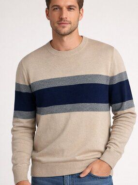 Gap Sweater Stripe Knit Preppy Tan Blue Gray Large